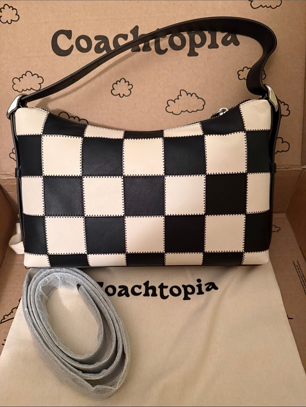 🖤Coach NWT Coachtopia Black & White Checker Alter Ego Slouchy Shoulder Bag - Picture 4 of 10